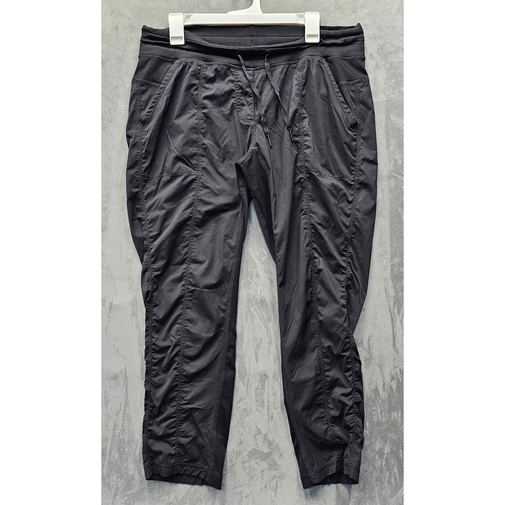 LULULEMON Black Ruched Cropped Jogger Pants Size 12 Drawstring Athletic Pockets